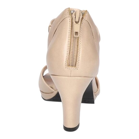 Easy Street Women's Flash T-Strap Mid Heel Dress Sandals Beige Size 9 1/2 W - Picture 4 of 6